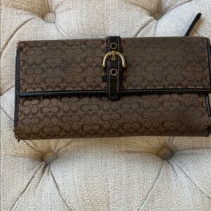 Coach Vintage Brown Patterned Wallet with Buckle